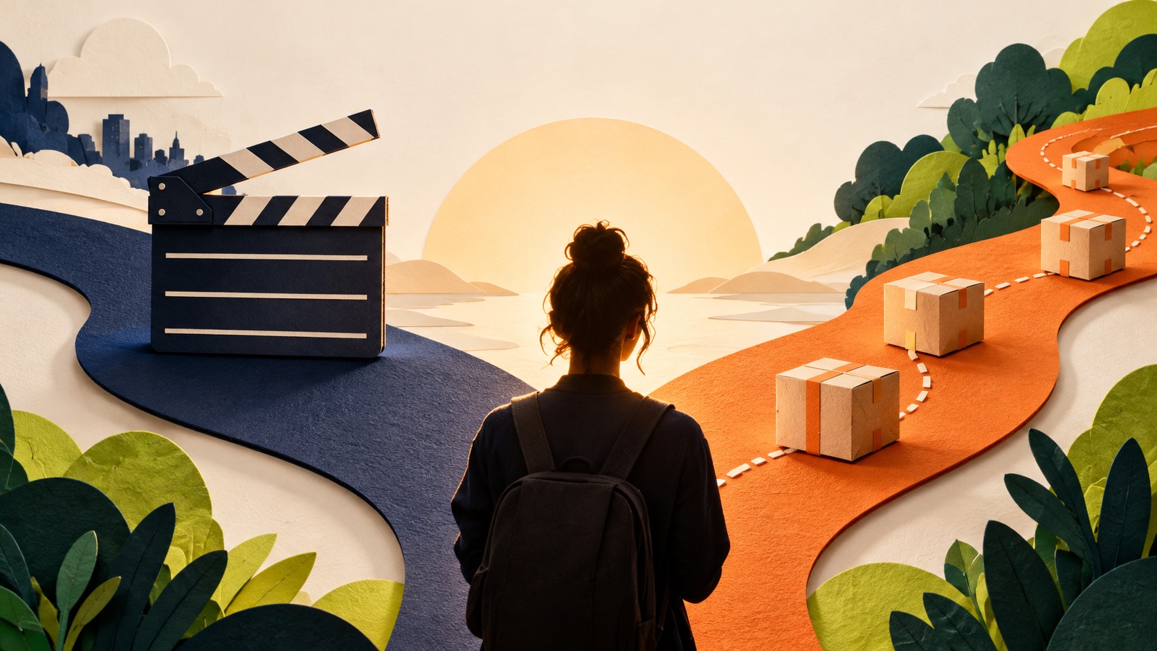Two collaboration paths converging around a creator silhouette