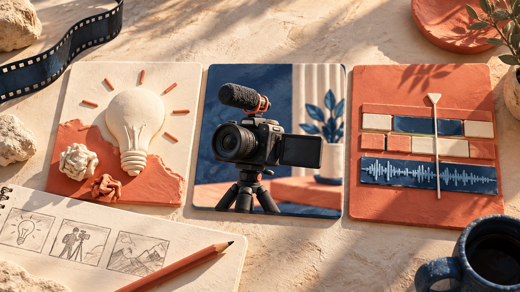 Storyboard tiles arranged to compare distinct creative hypotheses