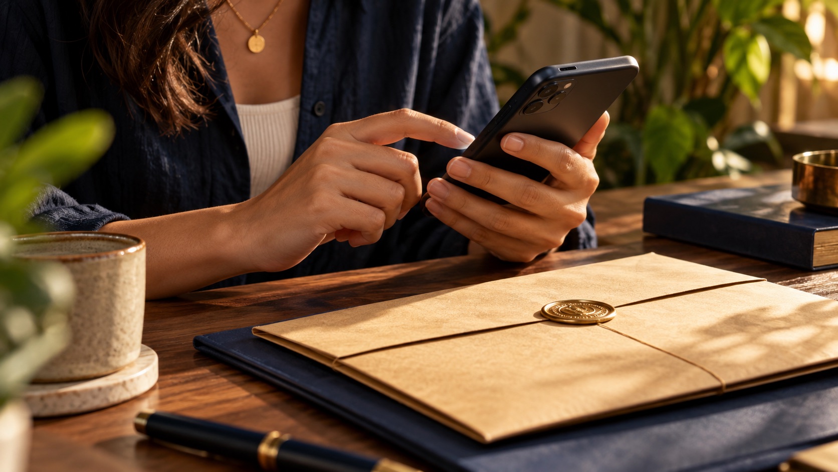 Creator verifying payout details with private documents kept sealed