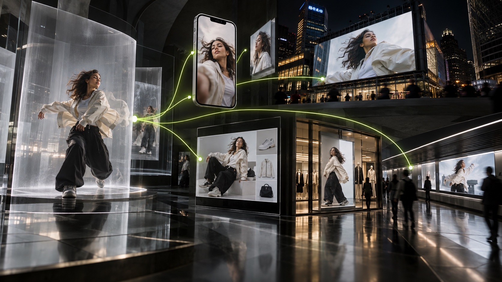 Creator content distributed across mobile, web, retail, and paid-media surfaces in multiple global markets