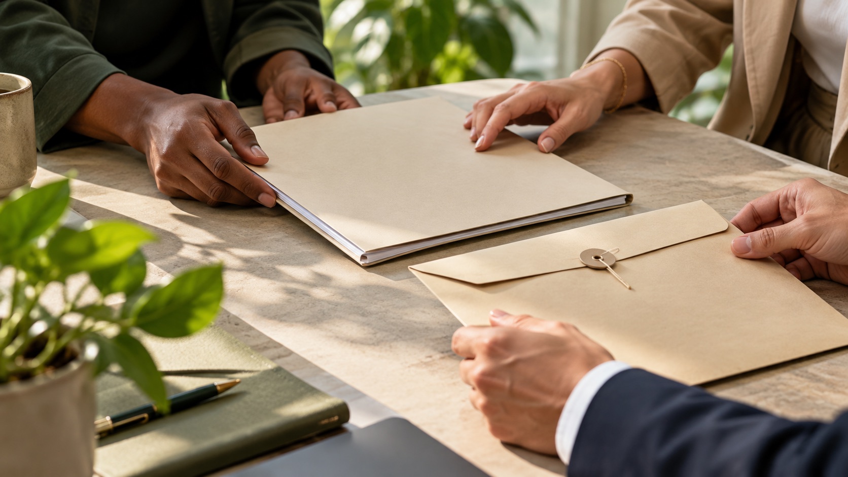 Hands organizing contract and identity documents