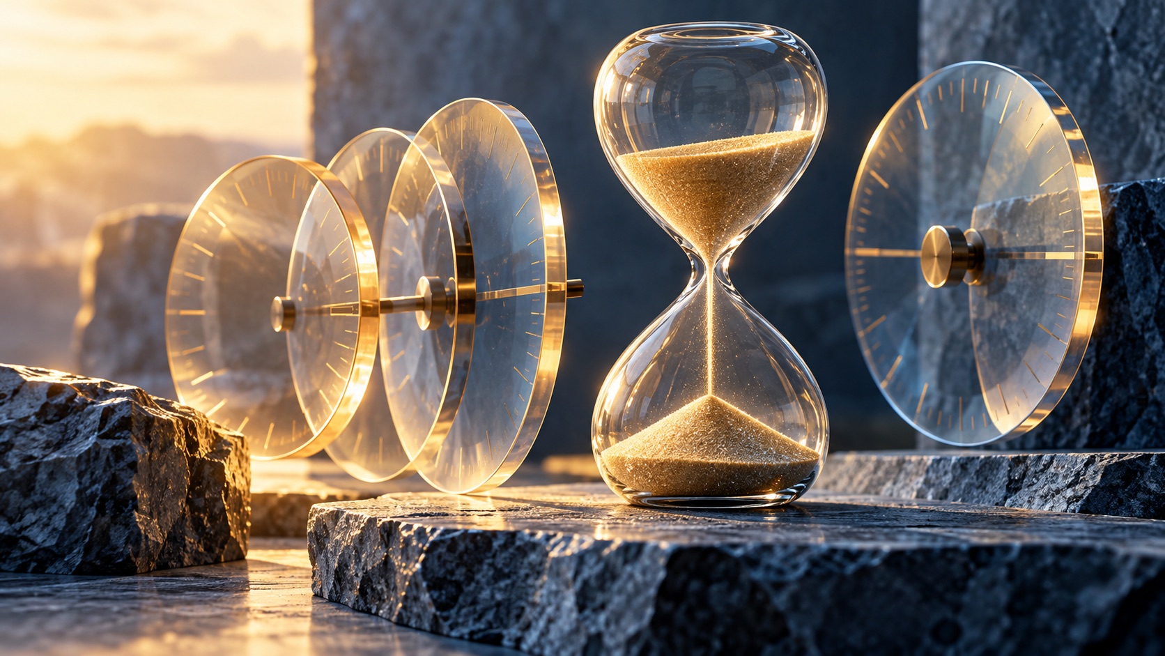 Measuring discs and hourglass representing rate validity and payment timing