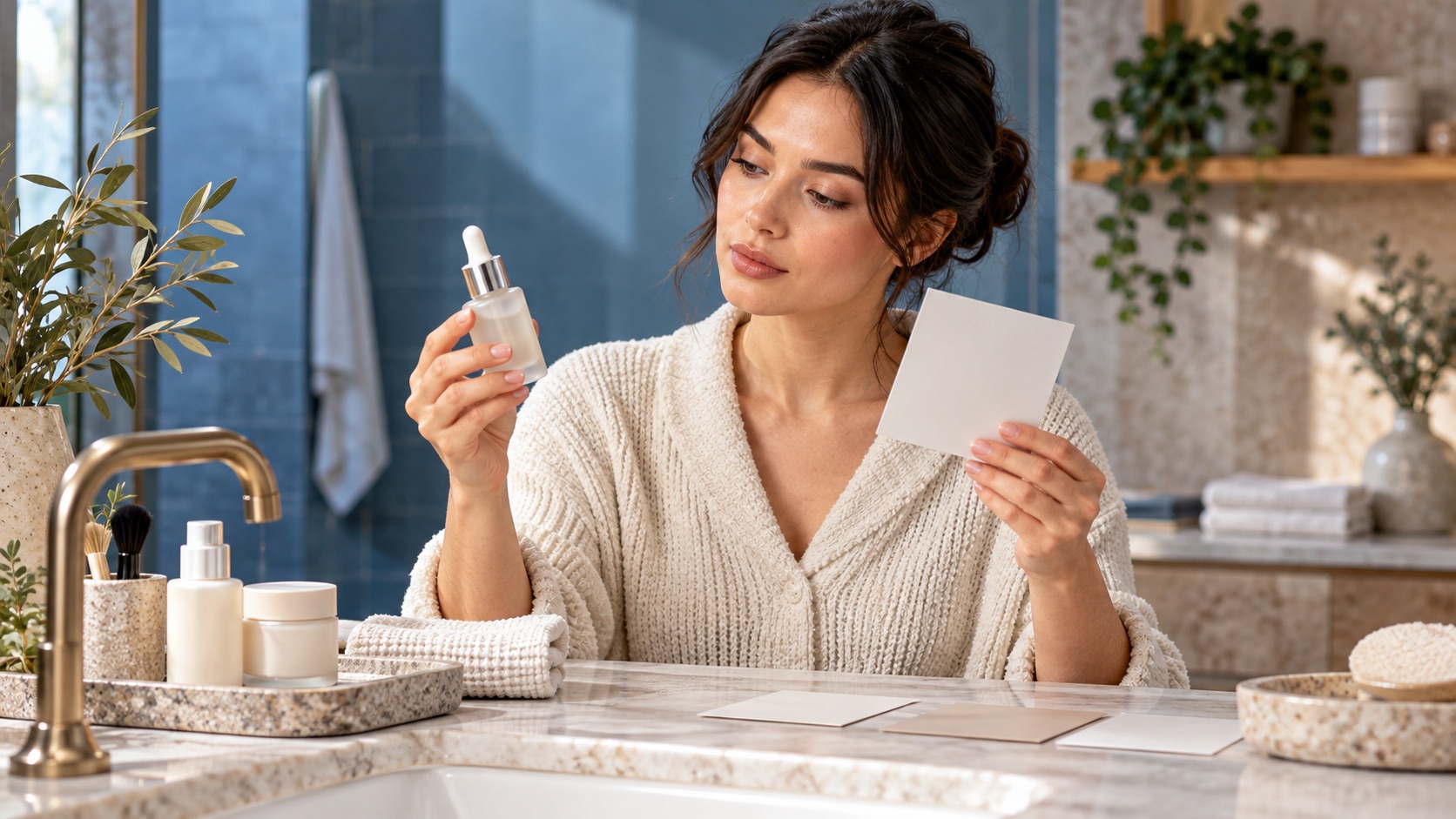 Creator checking a product demonstration against reference material