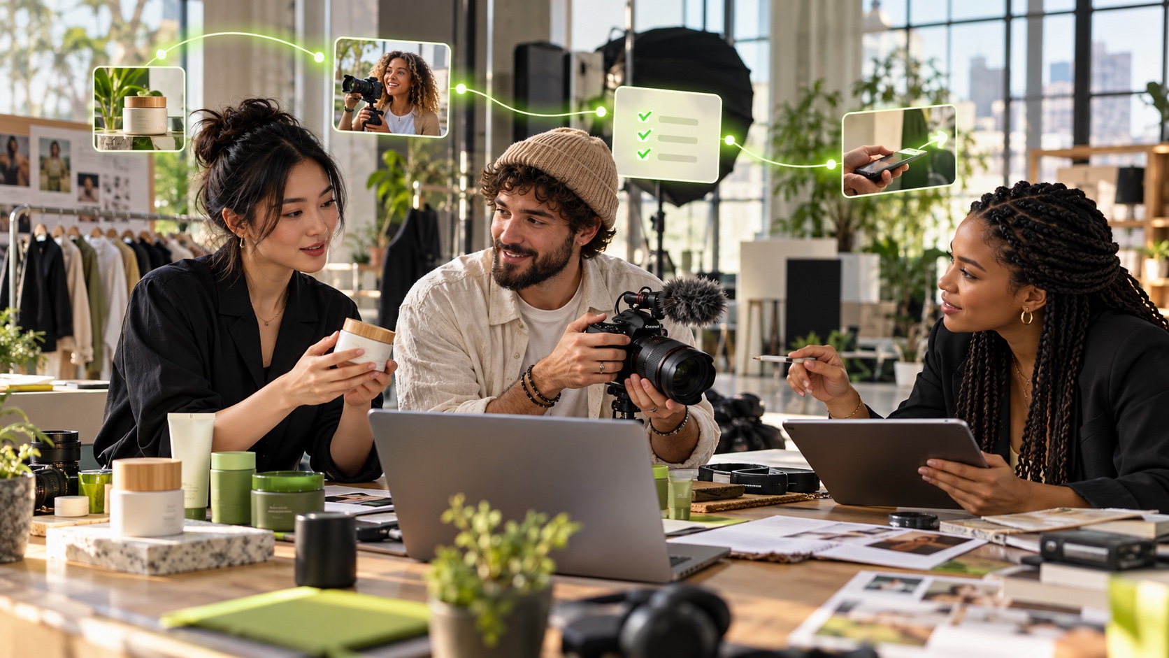 A global creator, brand lead, and agency strategist connected through an AI-assisted collaboration and payment workflow