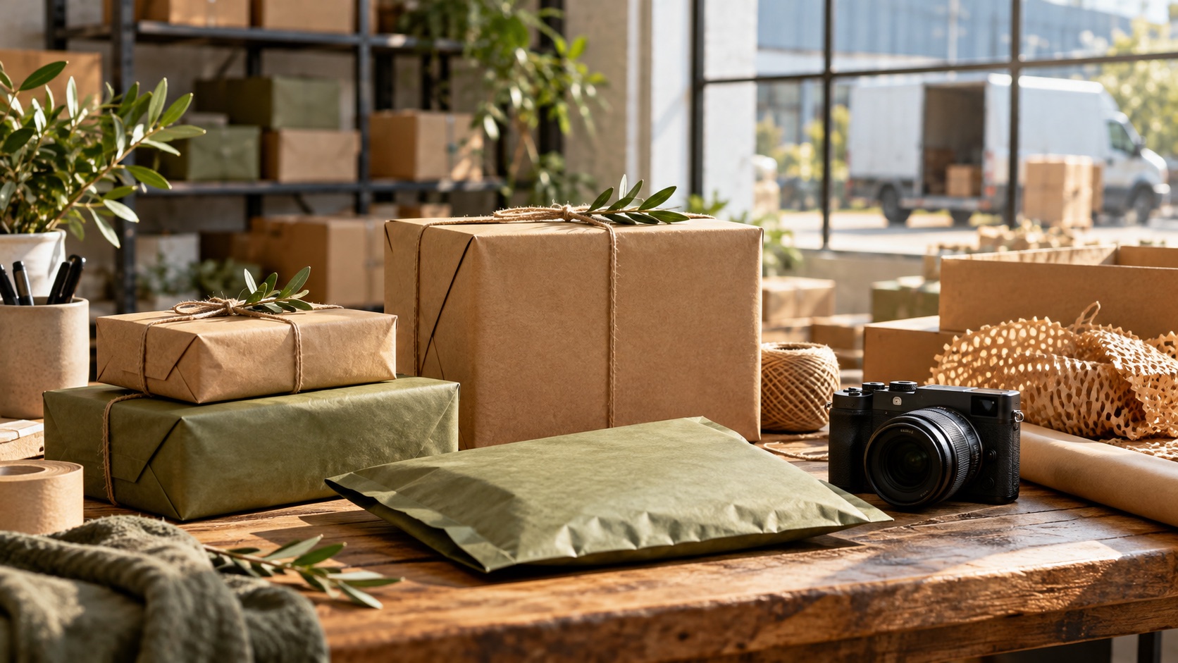 Plain product parcels prepared for shipment to creators