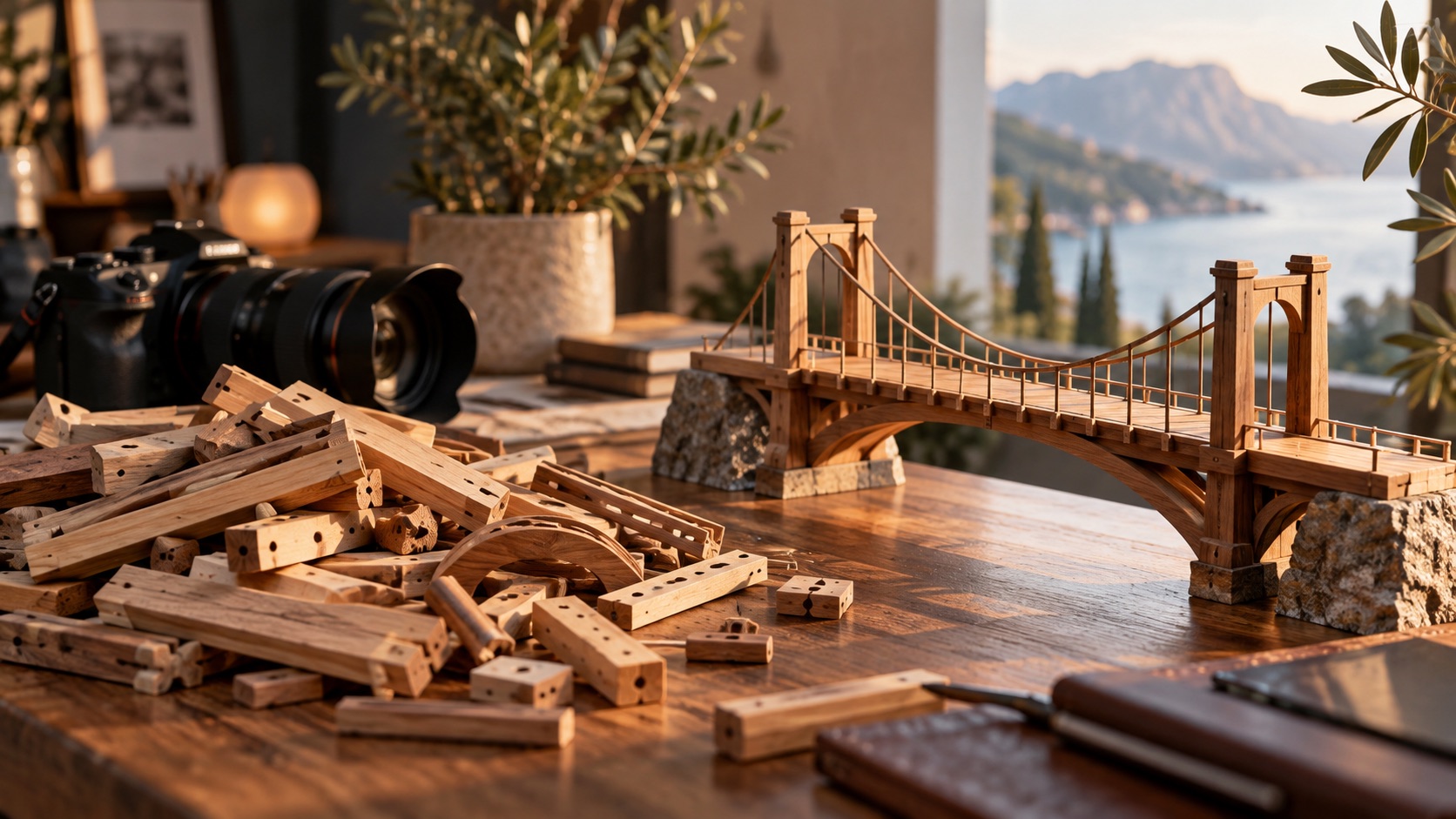Handmade and assembled bridge models representing build-or-buy decisions