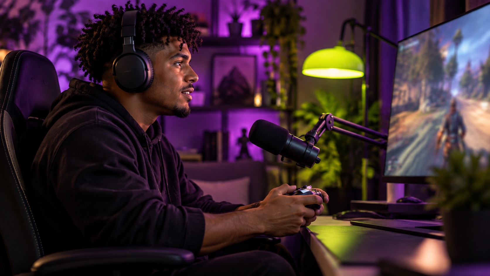 Gaming streamer preparing a live sponsored demonstration